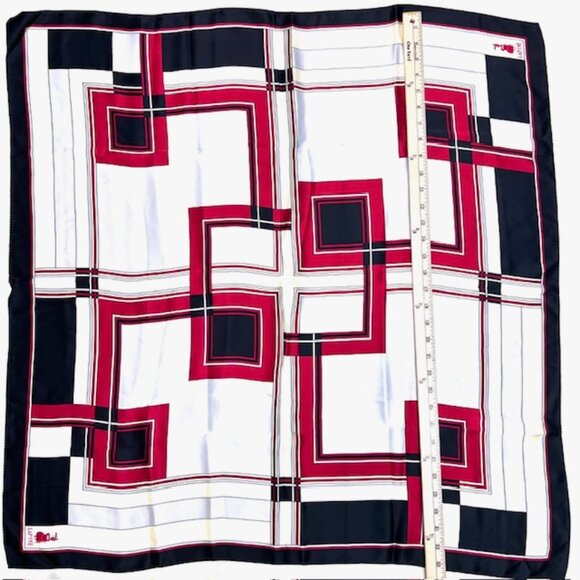 Vintage LAPINE 100% Silk 34"x34" Soft Smooth Color Block black red silver (32 - Picture 6 of 7